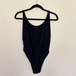 Xhilaration Black One Piece Swimsuit Medium High Leg Cheeky Adjustable